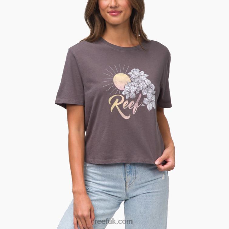 Grey 2286N279 Plumerian Short Sleeve Crop Tee Reef Women